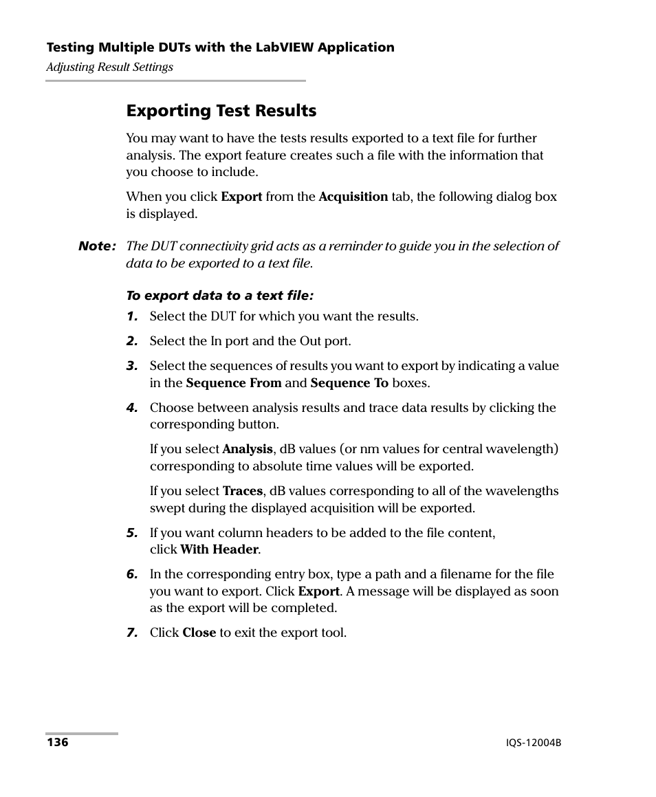 Exporting test results | EXFO IQS-12004B DWDM Passive Component Test System for IQS-500 User Manual | Page 148 / 437