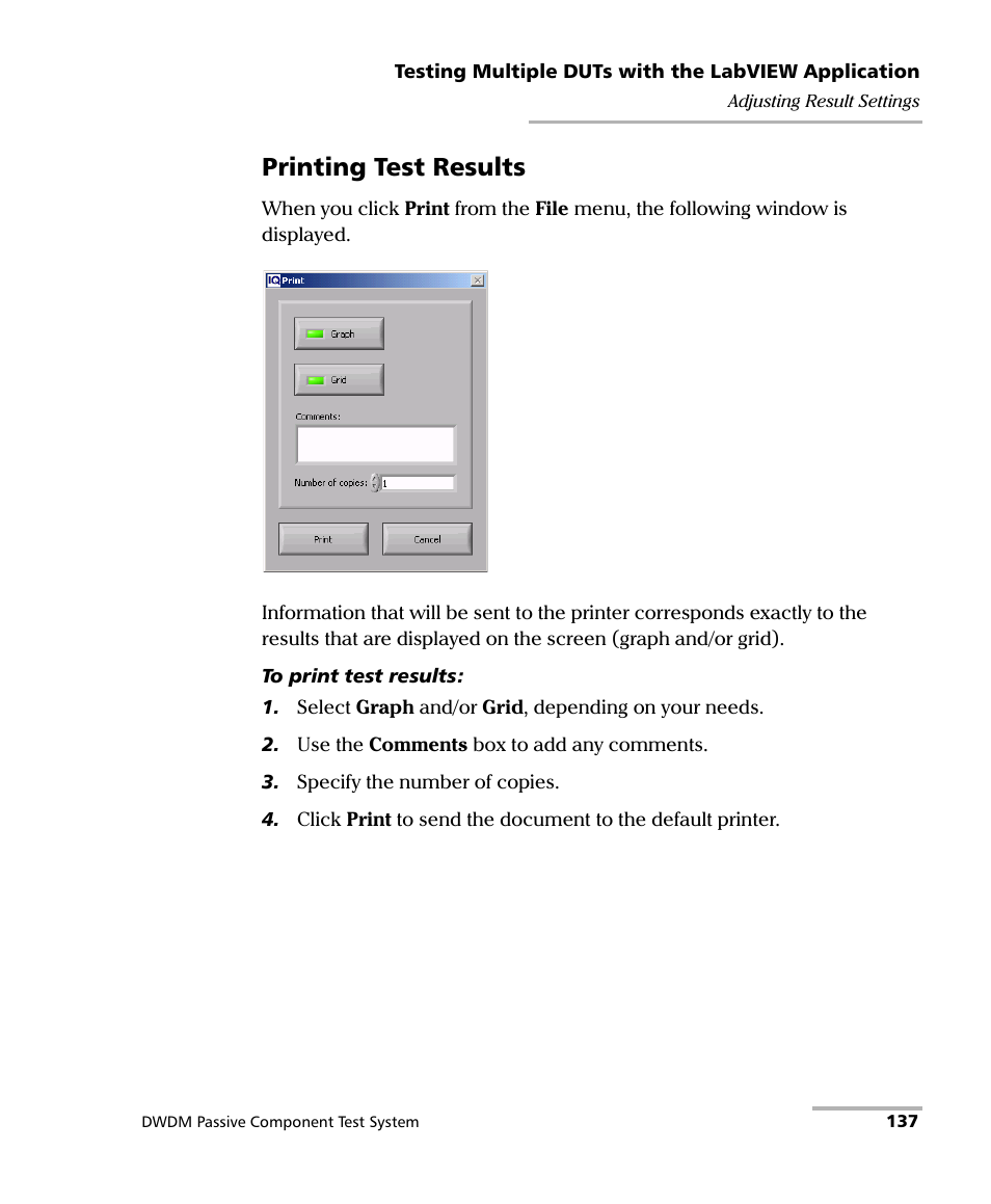 Printing test results | EXFO IQS-12004B DWDM Passive Component Test System for IQS-500 User Manual | Page 149 / 437
