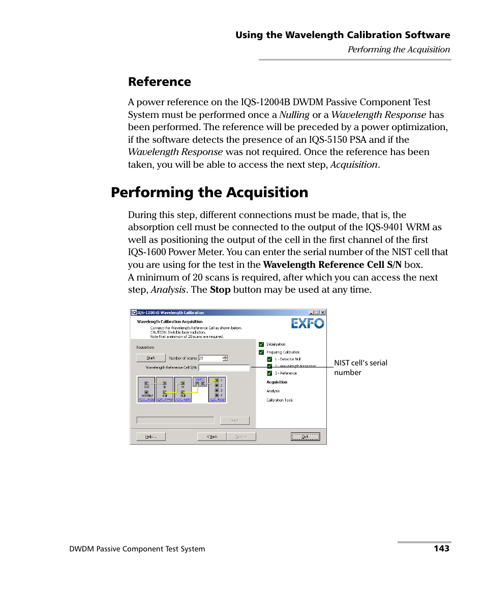 Performing the acquisition, Reference | EXFO IQS-12004B DWDM Passive Component Test System for IQS-500 User Manual | Page 155 / 437