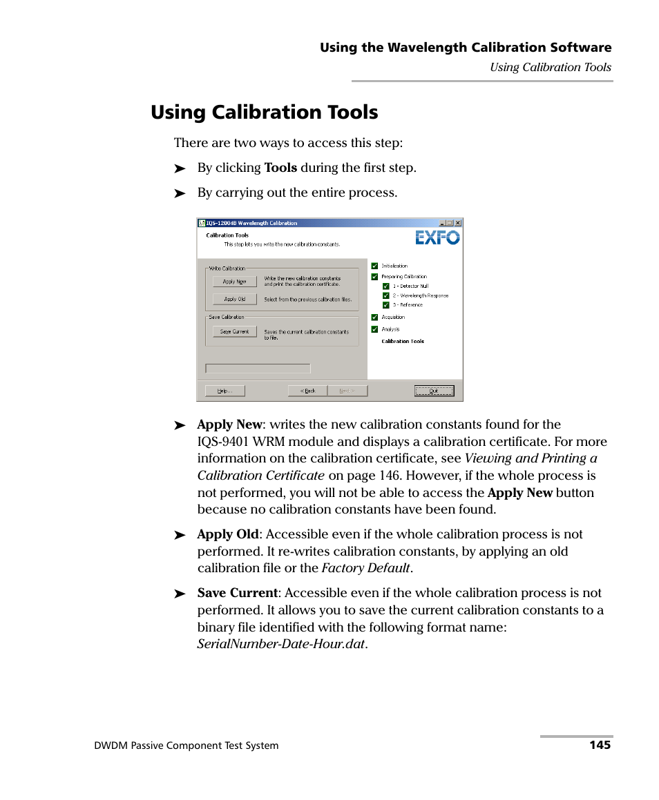 Using calibration tools | EXFO IQS-12004B DWDM Passive Component Test System for IQS-500 User Manual | Page 157 / 437