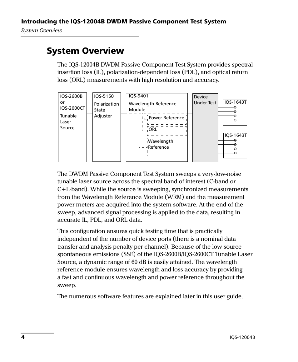 System overview | EXFO IQS-12004B DWDM Passive Component Test System for IQS-500 User Manual | Page 16 / 437