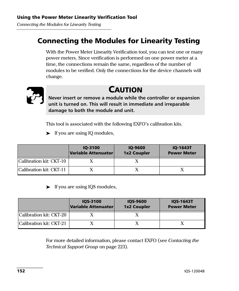 Connecting the modules for linearity testing, Aution | EXFO IQS-12004B DWDM Passive Component Test System for IQS-500 User Manual | Page 164 / 437