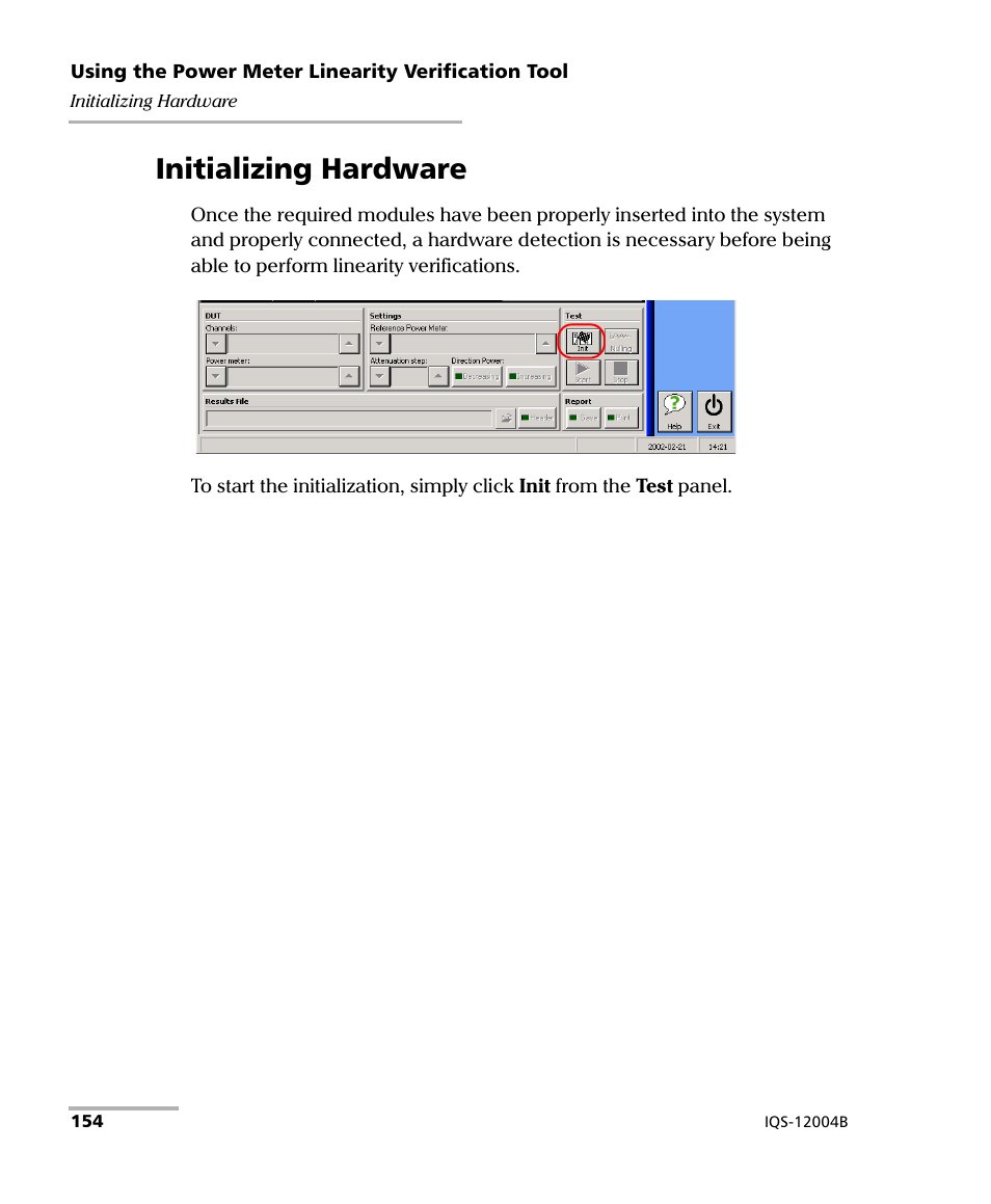 Initializing hardware | EXFO IQS-12004B DWDM Passive Component Test System for IQS-500 User Manual | Page 166 / 437