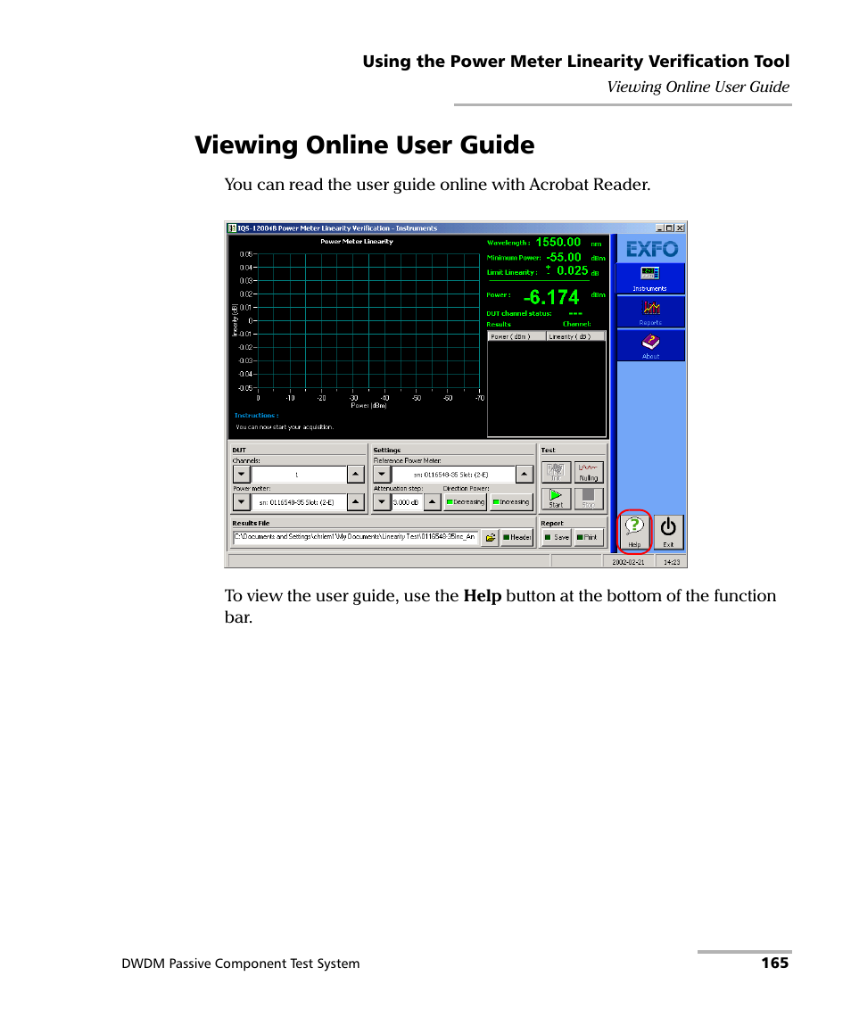 Viewing online user guide | EXFO IQS-12004B DWDM Passive Component Test System for IQS-500 User Manual | Page 177 / 437