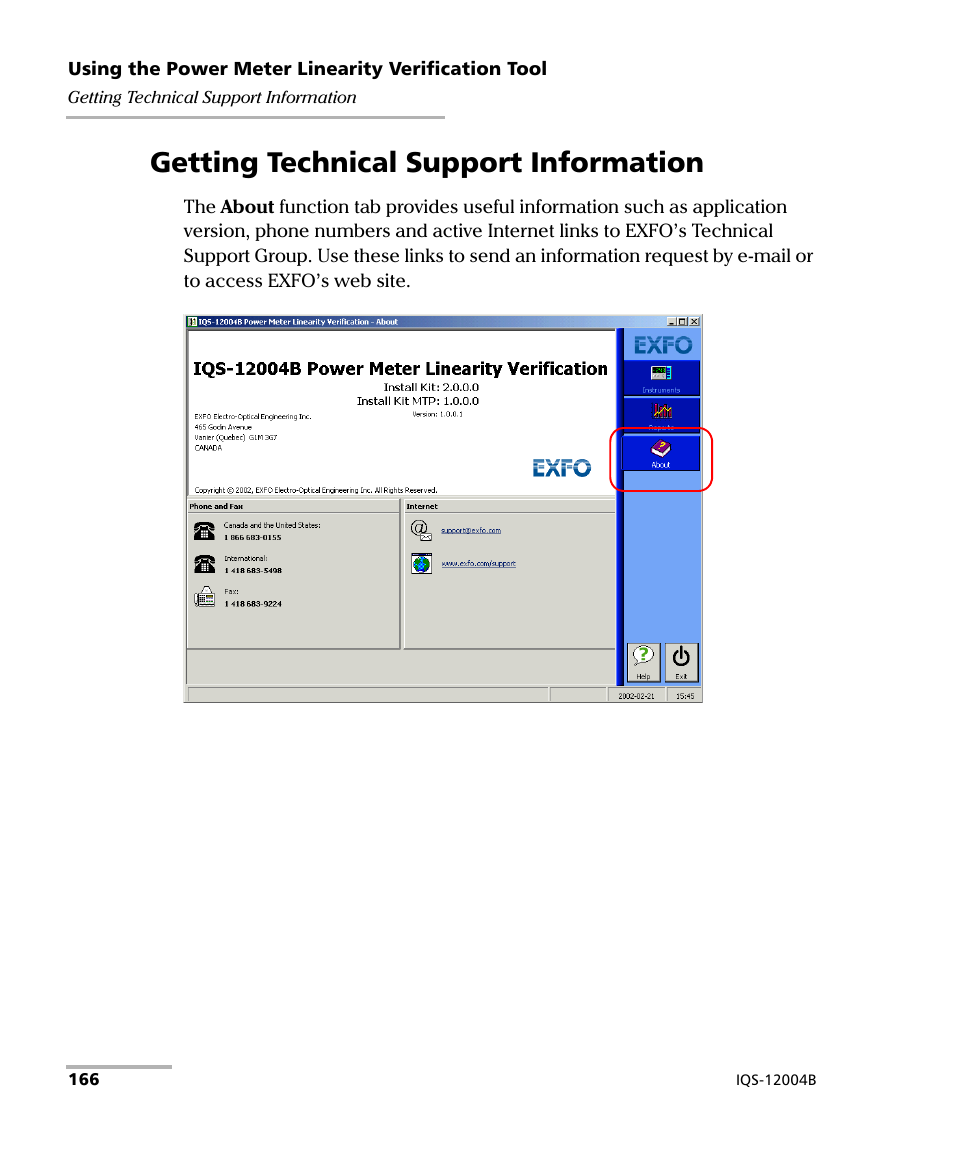 Getting technical support information | EXFO IQS-12004B DWDM Passive Component Test System for IQS-500 User Manual | Page 178 / 437