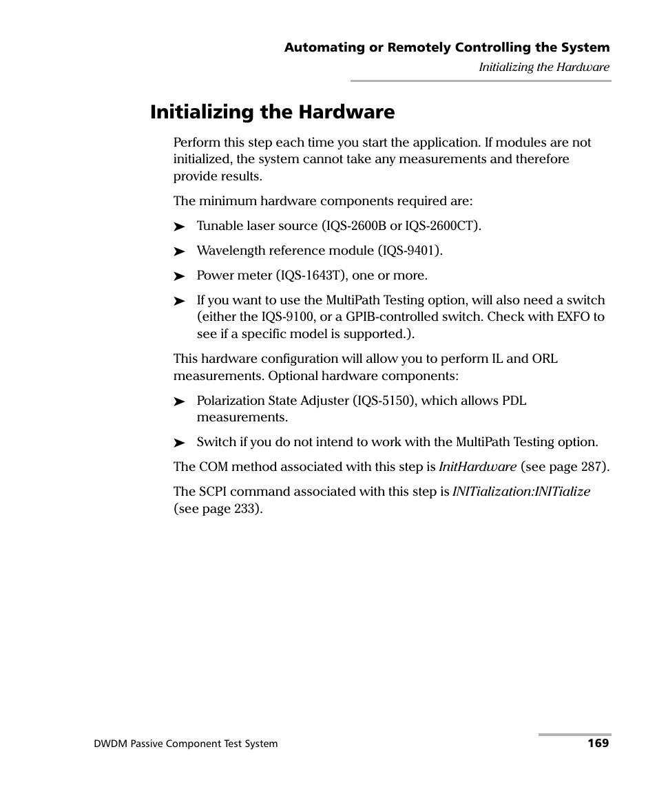 Initializing the hardware | EXFO IQS-12004B DWDM Passive Component Test System for IQS-500 User Manual | Page 181 / 437