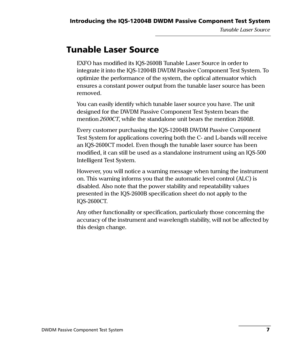 Tunable laser source | EXFO IQS-12004B DWDM Passive Component Test System for IQS-500 User Manual | Page 19 / 437