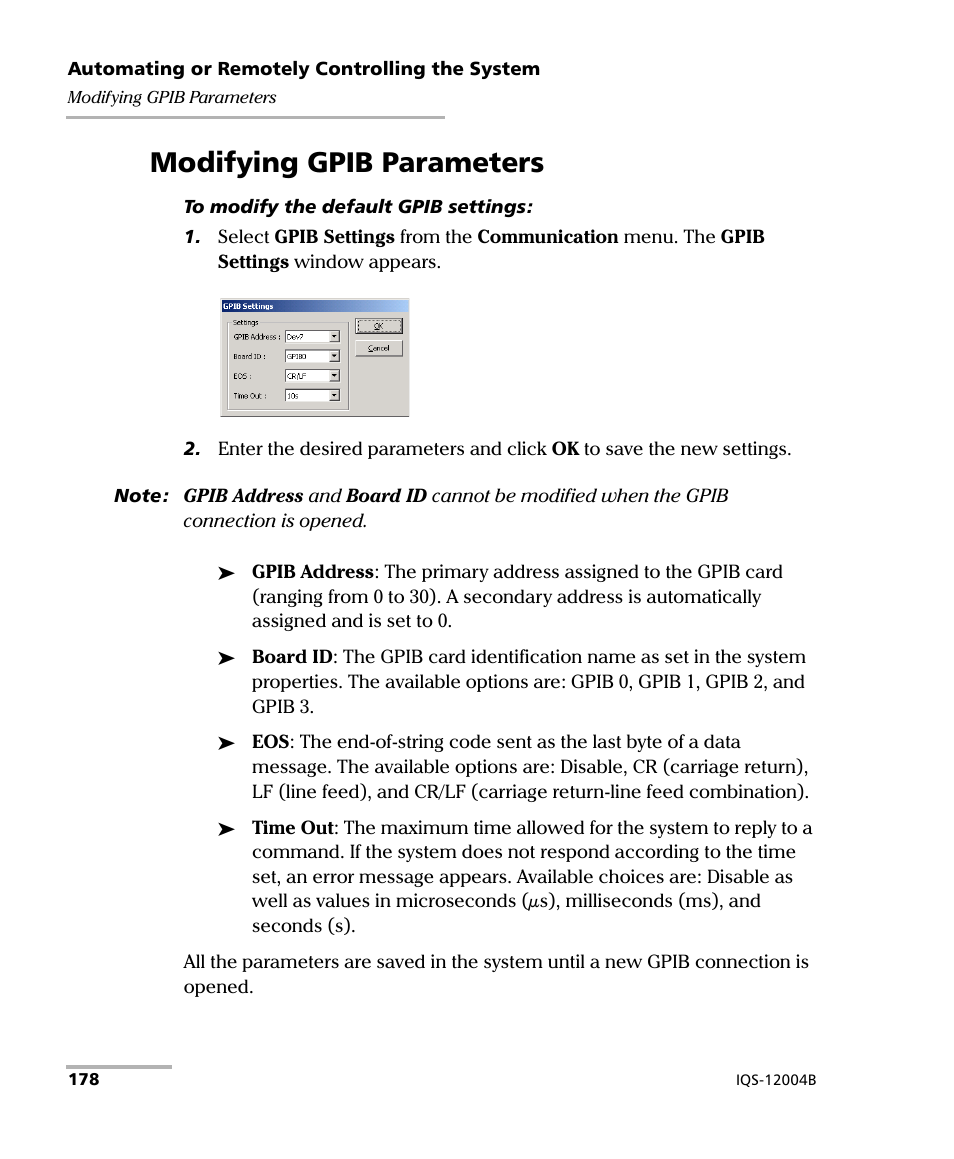 Modifying gpib parameters | EXFO IQS-12004B DWDM Passive Component Test System for IQS-500 User Manual | Page 190 / 437