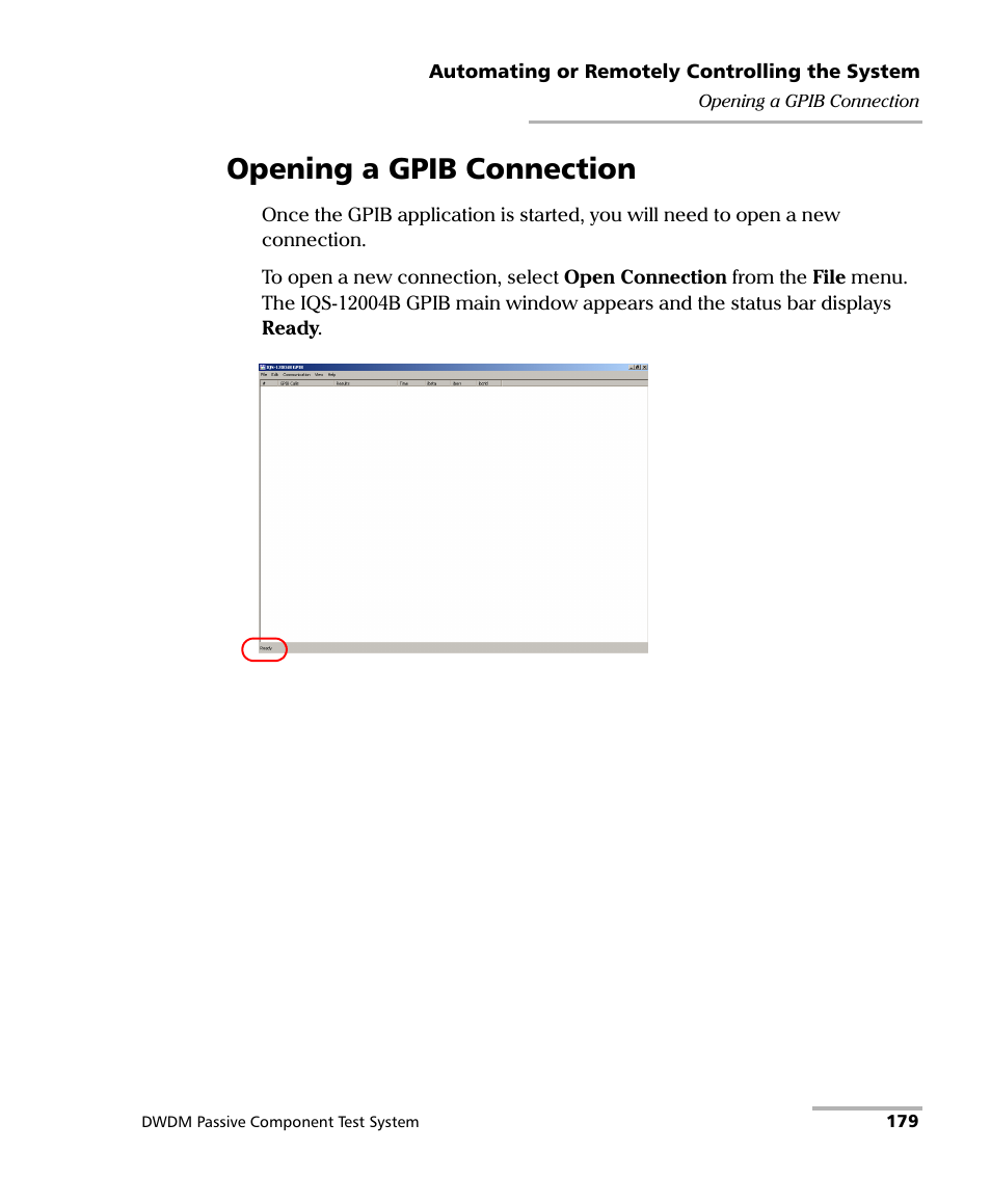 Opening a gpib connection | EXFO IQS-12004B DWDM Passive Component Test System for IQS-500 User Manual | Page 191 / 437