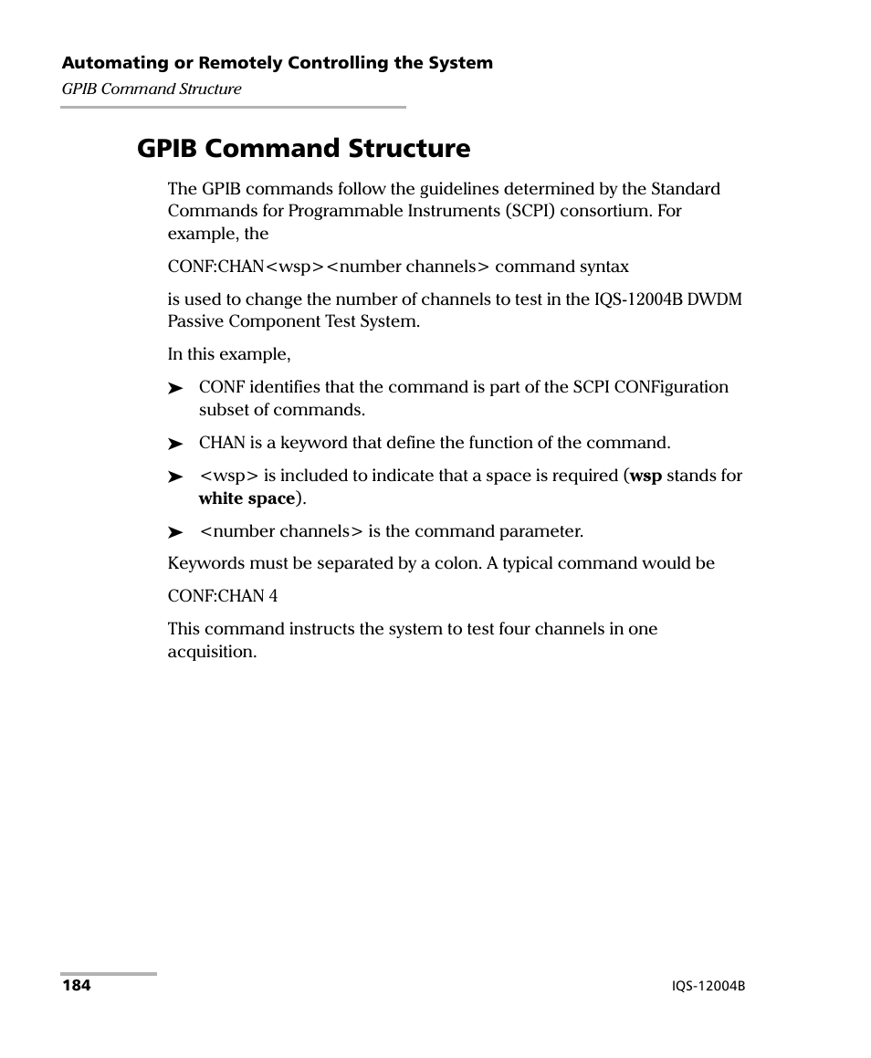 Gpib command structure | EXFO IQS-12004B DWDM Passive Component Test System for IQS-500 User Manual | Page 196 / 437