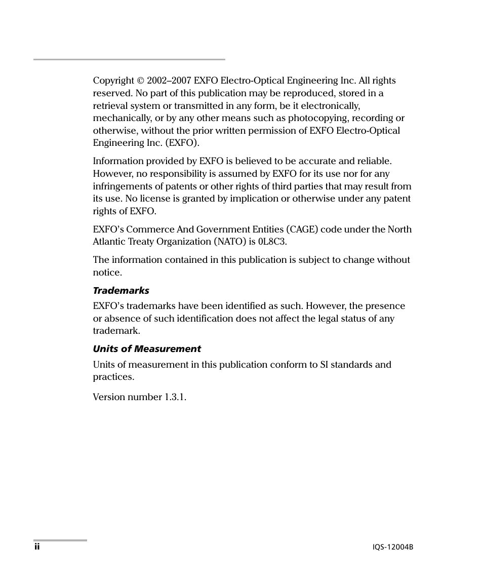 EXFO IQS-12004B DWDM Passive Component Test System for IQS-500 User Manual | Page 2 / 437