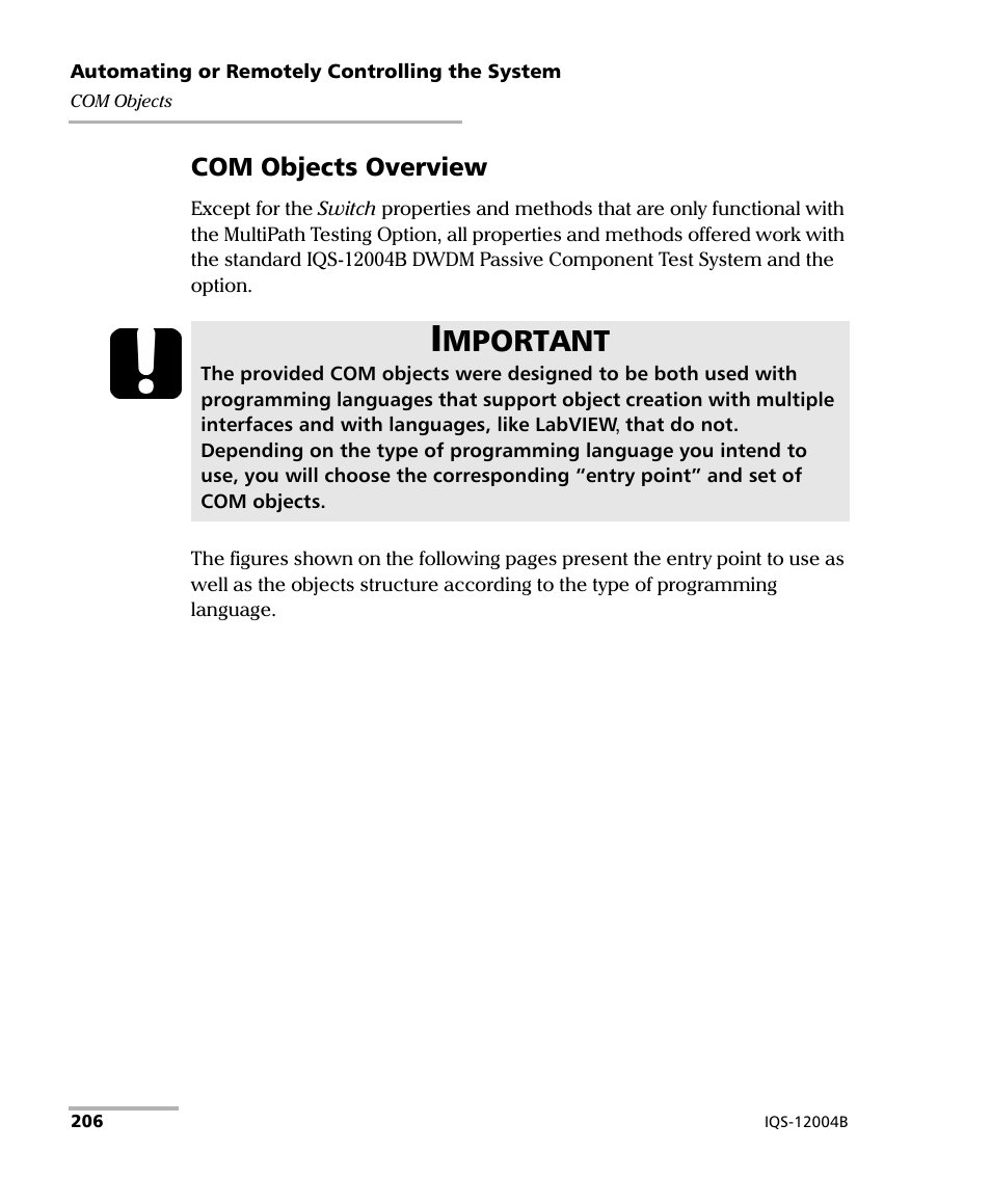 Mportant | EXFO IQS-12004B DWDM Passive Component Test System for IQS-500 User Manual | Page 218 / 437
