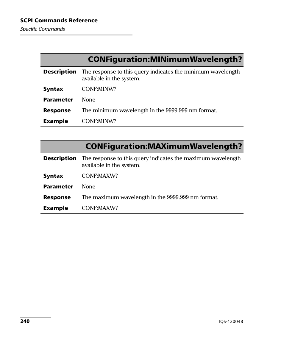 Configuration:minimumwavelength, Configuration:maximumwavelength | EXFO IQS-12004B DWDM Passive Component Test System for IQS-500 User Manual | Page 252 / 437