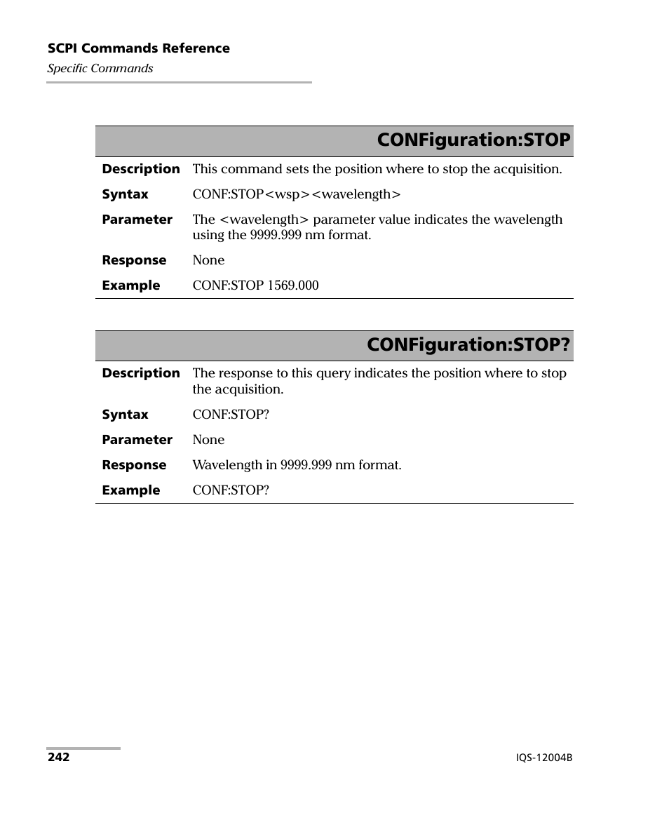 Configuration:stop | EXFO IQS-12004B DWDM Passive Component Test System for IQS-500 User Manual | Page 254 / 437