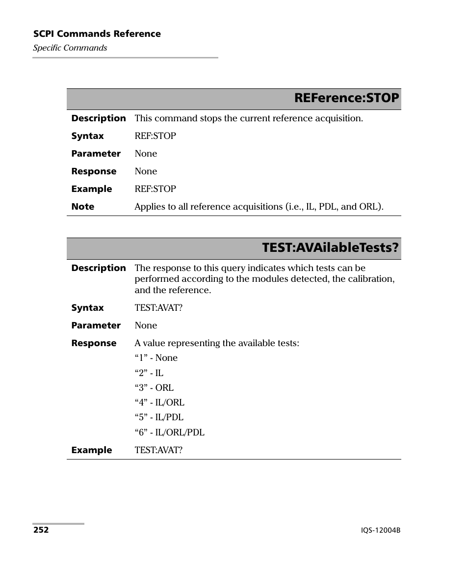 Reference:stop, Test:availabletests | EXFO IQS-12004B DWDM Passive Component Test System for IQS-500 User Manual | Page 264 / 437