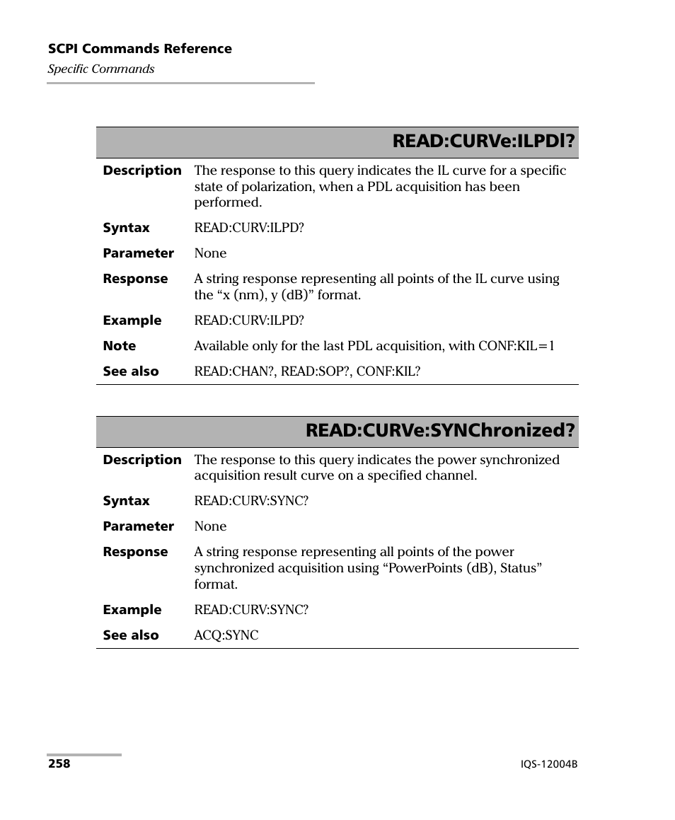 Read:curve:ilpdl, Read:curve:synchronized | EXFO IQS-12004B DWDM Passive Component Test System for IQS-500 User Manual | Page 270 / 437