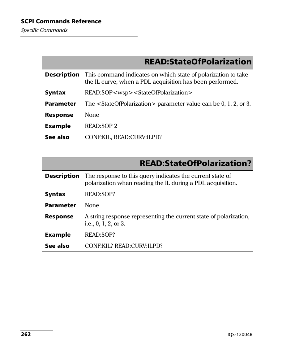 Read:stateofpolarization | EXFO IQS-12004B DWDM Passive Component Test System for IQS-500 User Manual | Page 274 / 437