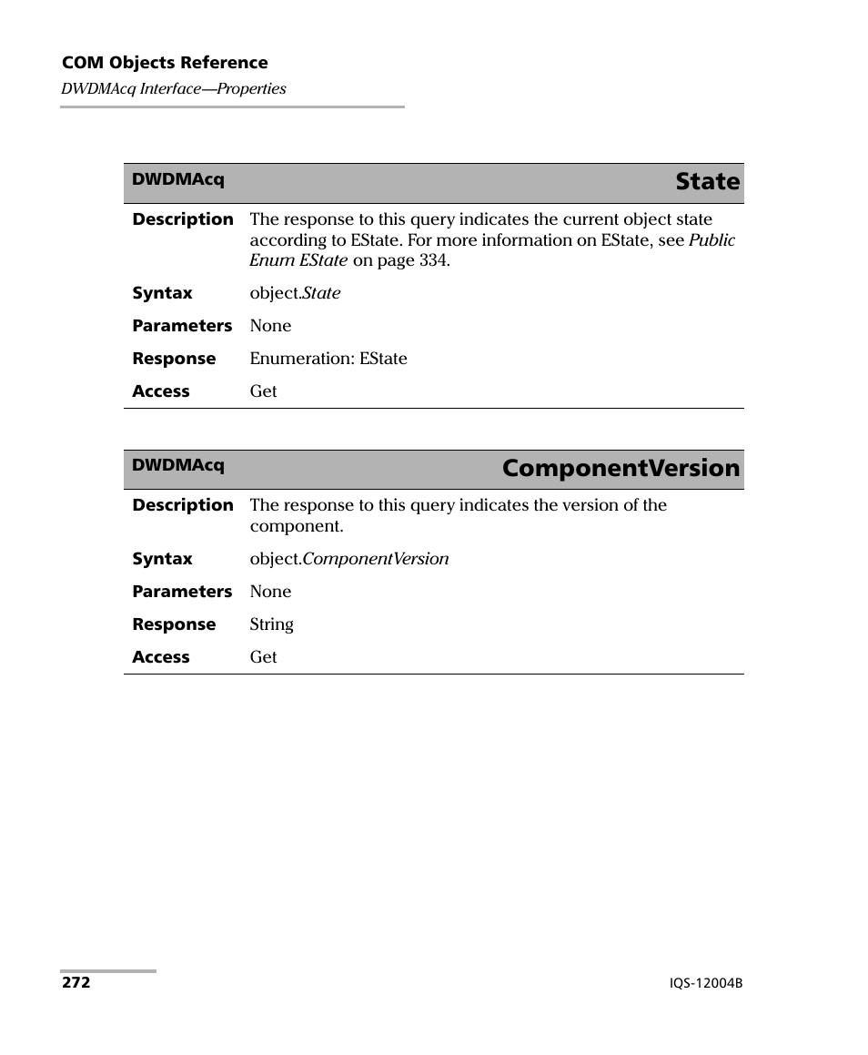 State, Componentversion | EXFO IQS-12004B DWDM Passive Component Test System for IQS-500 User Manual | Page 284 / 437