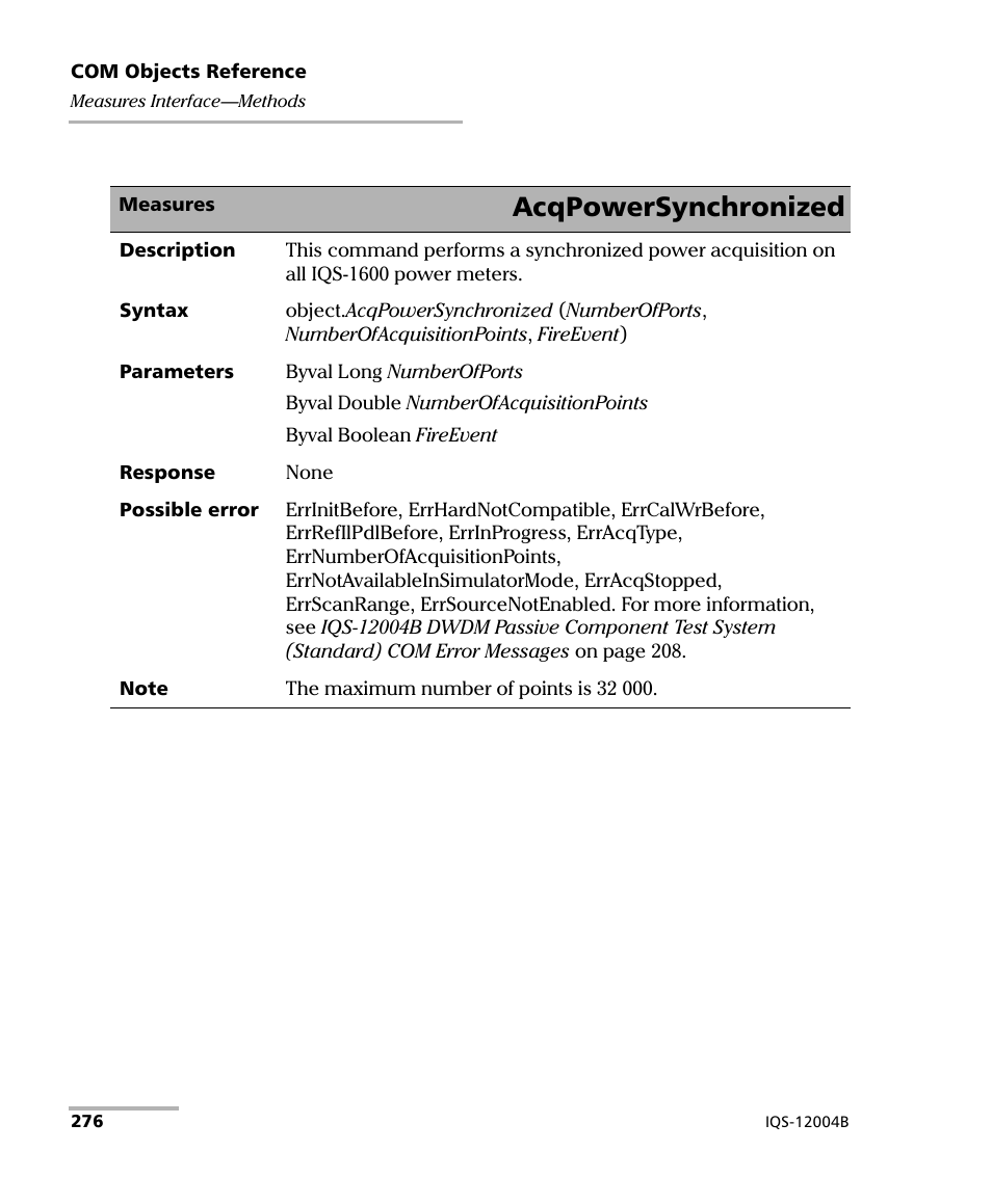 Acqpowersynchronized | EXFO IQS-12004B DWDM Passive Component Test System for IQS-500 User Manual | Page 288 / 437