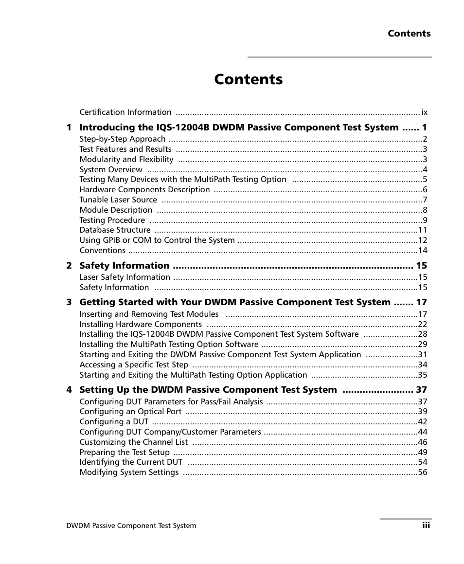 EXFO IQS-12004B DWDM Passive Component Test System for IQS-500 User Manual | Page 3 / 437