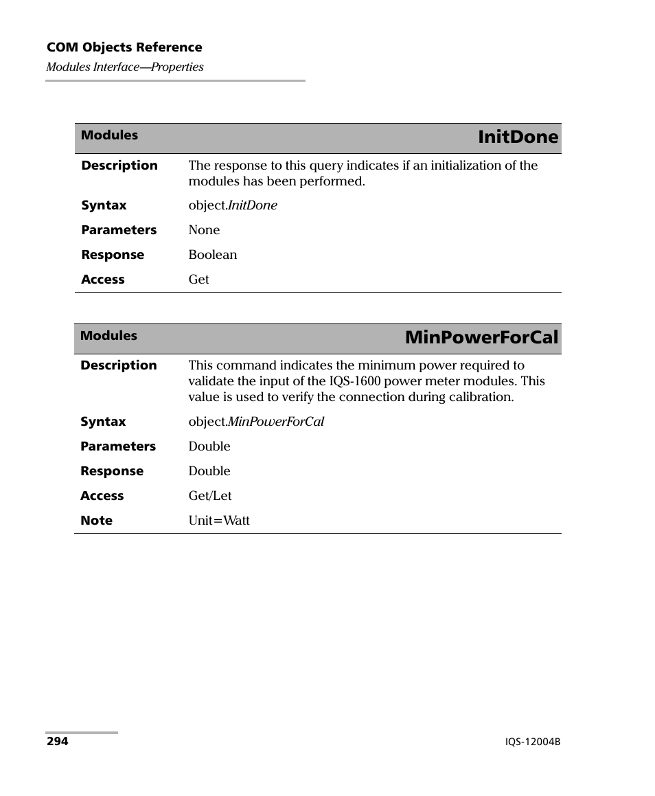 Initdone, Minpowerforcal | EXFO IQS-12004B DWDM Passive Component Test System for IQS-500 User Manual | Page 306 / 437