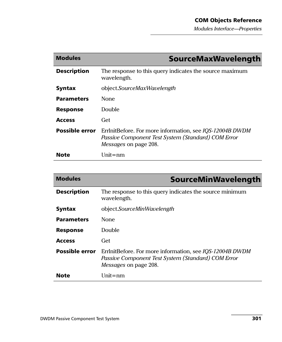 Sourcemaxwavelength, Sourceminwavelength | EXFO IQS-12004B DWDM Passive Component Test System for IQS-500 User Manual | Page 313 / 437