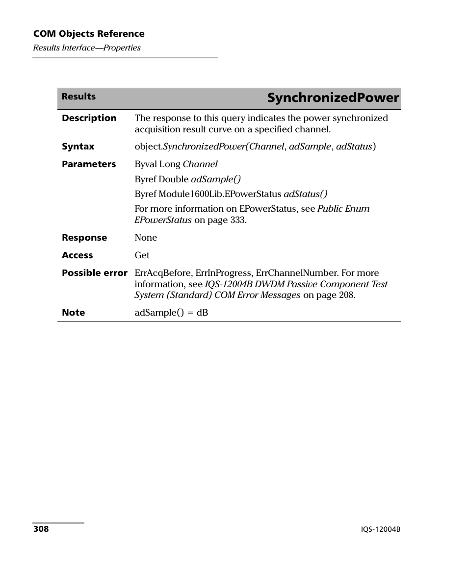Synchronizedpower | EXFO IQS-12004B DWDM Passive Component Test System for IQS-500 User Manual | Page 320 / 437