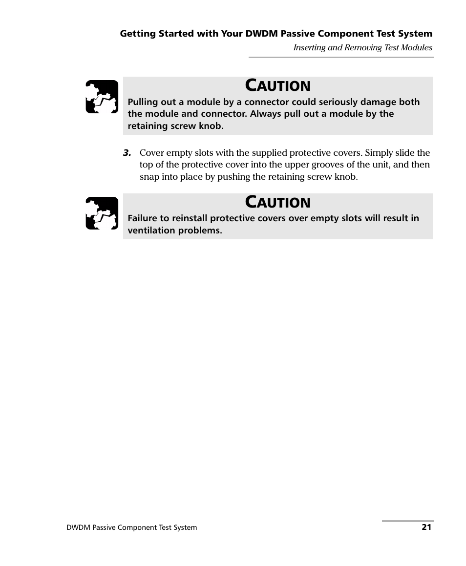 Aution | EXFO IQS-12004B DWDM Passive Component Test System for IQS-500 User Manual | Page 33 / 437