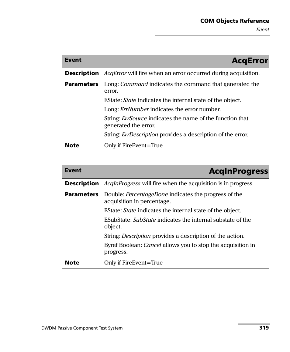 Acqerror, Acqinprogress | EXFO IQS-12004B DWDM Passive Component Test System for IQS-500 User Manual | Page 331 / 437