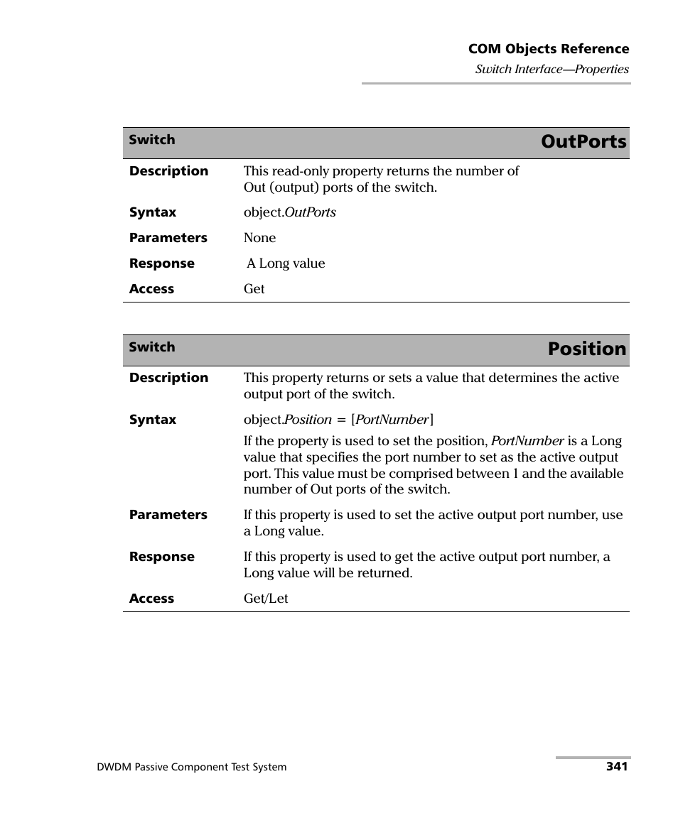 Outports, Position | EXFO IQS-12004B DWDM Passive Component Test System for IQS-500 User Manual | Page 353 / 437