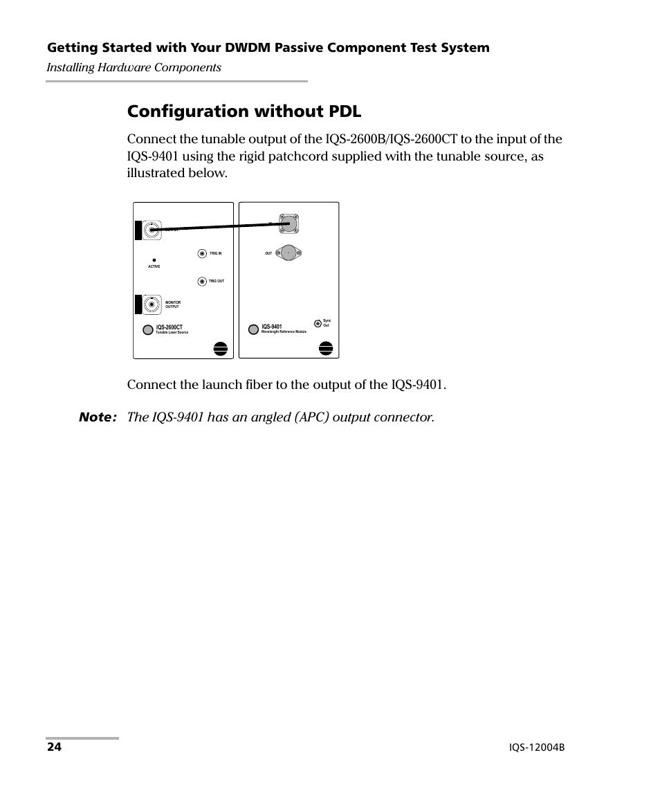 Configuration without pdl, Installing hardware components | EXFO IQS-12004B DWDM Passive Component Test System for IQS-500 User Manual | Page 36 / 437