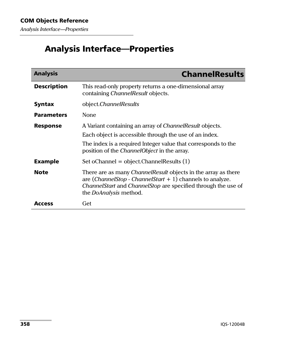 Analysis interface-properties, Analysis interface—properties, Channelresults | EXFO IQS-12004B DWDM Passive Component Test System for IQS-500 User Manual | Page 370 / 437