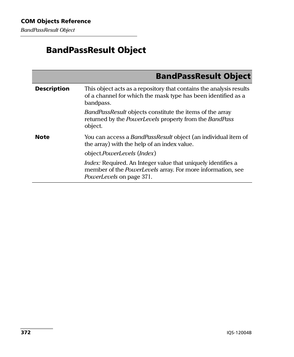 Bandpassresult object, Ge 372) | EXFO IQS-12004B DWDM Passive Component Test System for IQS-500 User Manual | Page 384 / 437