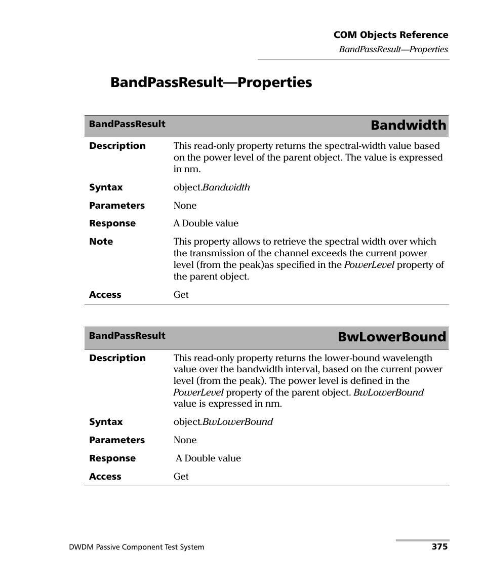 Bandpassresult-properties, Bandpassresult—properties, Bandwidth | Bwlowerbound | EXFO IQS-12004B DWDM Passive Component Test System for IQS-500 User Manual | Page 387 / 437