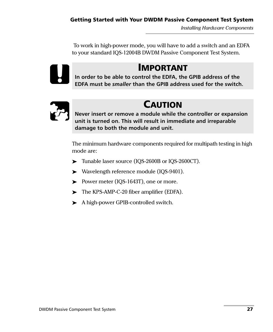 Mportant, Aution | EXFO IQS-12004B DWDM Passive Component Test System for IQS-500 User Manual | Page 39 / 437