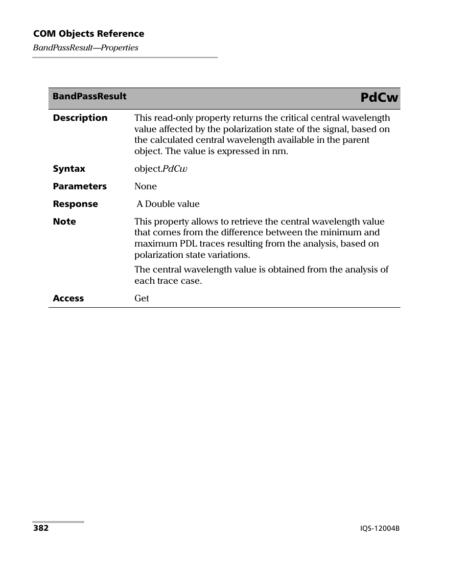 Pdcw | EXFO IQS-12004B DWDM Passive Component Test System for IQS-500 User Manual | Page 394 / 437