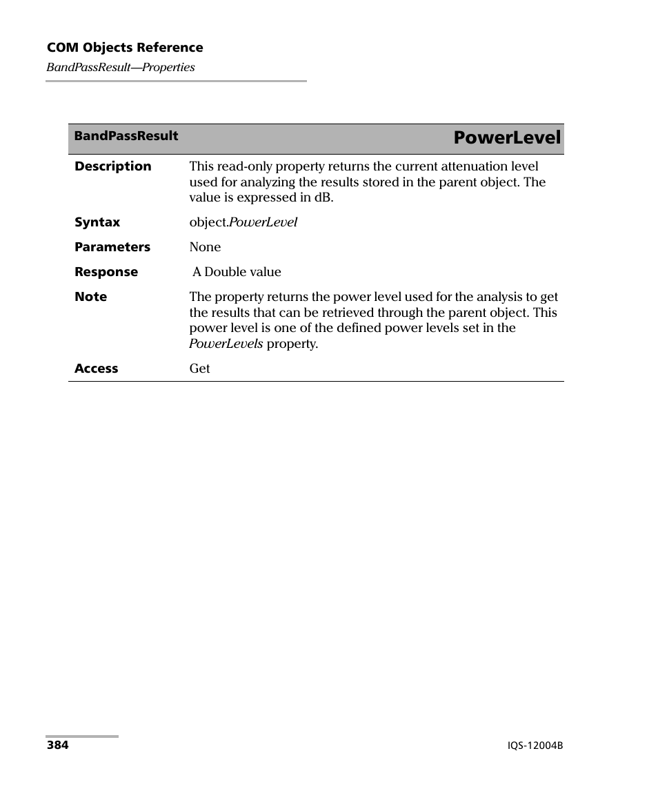 Powerlevel | EXFO IQS-12004B DWDM Passive Component Test System for IQS-500 User Manual | Page 396 / 437