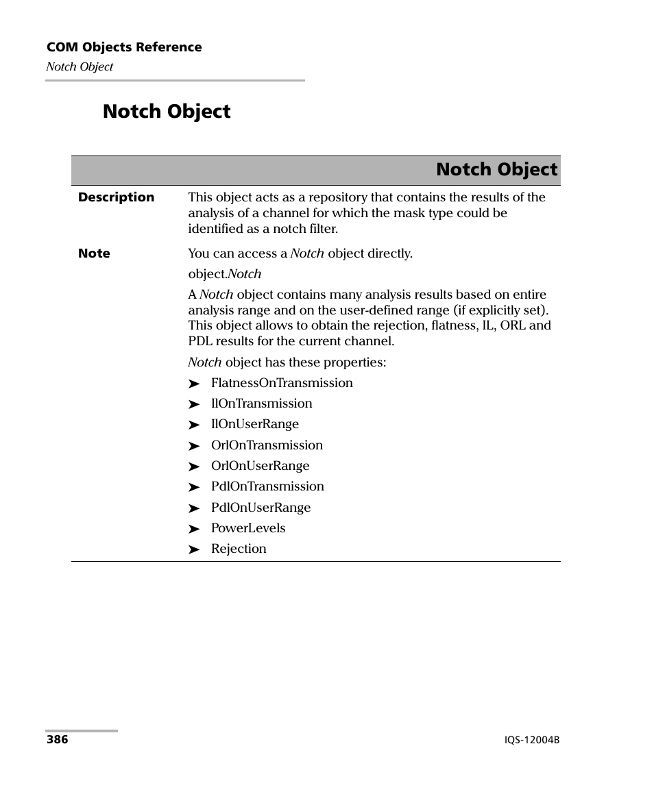 Notch object | EXFO IQS-12004B DWDM Passive Component Test System for IQS-500 User Manual | Page 398 / 437