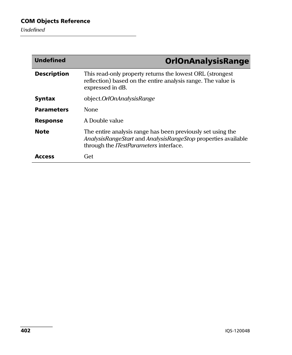 Orlonanalysisrange | EXFO IQS-12004B DWDM Passive Component Test System for IQS-500 User Manual | Page 414 / 437