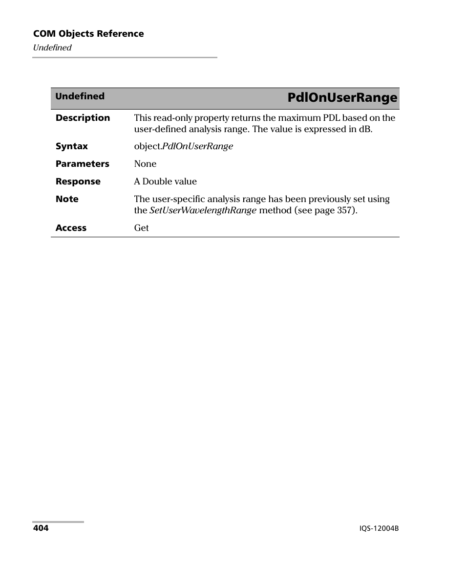 Pdlonuserrange | EXFO IQS-12004B DWDM Passive Component Test System for IQS-500 User Manual | Page 416 / 437