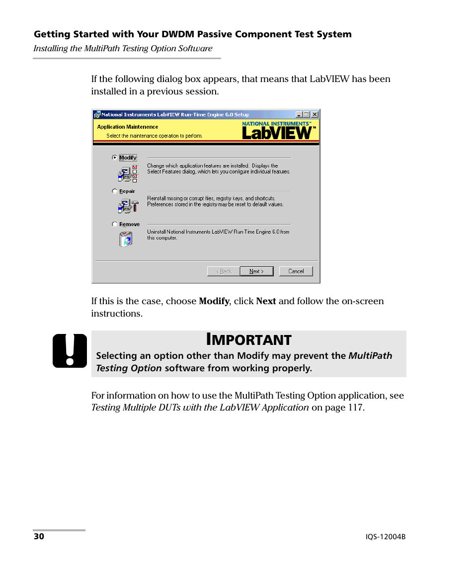 Mportant | EXFO IQS-12004B DWDM Passive Component Test System for IQS-500 User Manual | Page 42 / 437