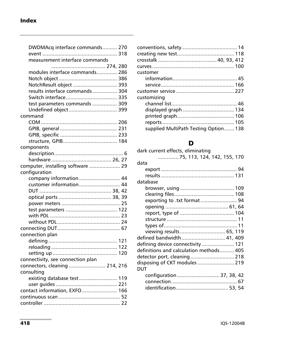 EXFO IQS-12004B DWDM Passive Component Test System for IQS-500 User Manual | Page 430 / 437