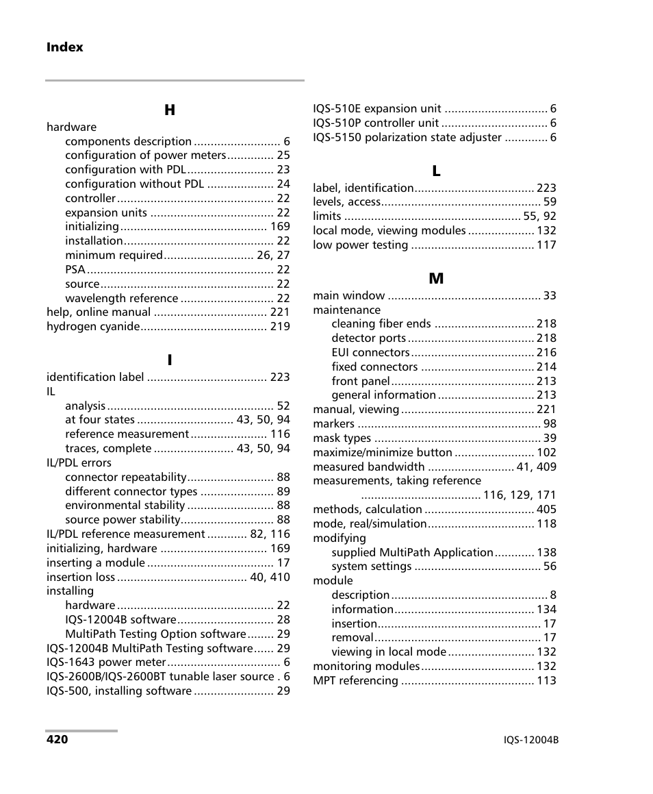 EXFO IQS-12004B DWDM Passive Component Test System for IQS-500 User Manual | Page 432 / 437