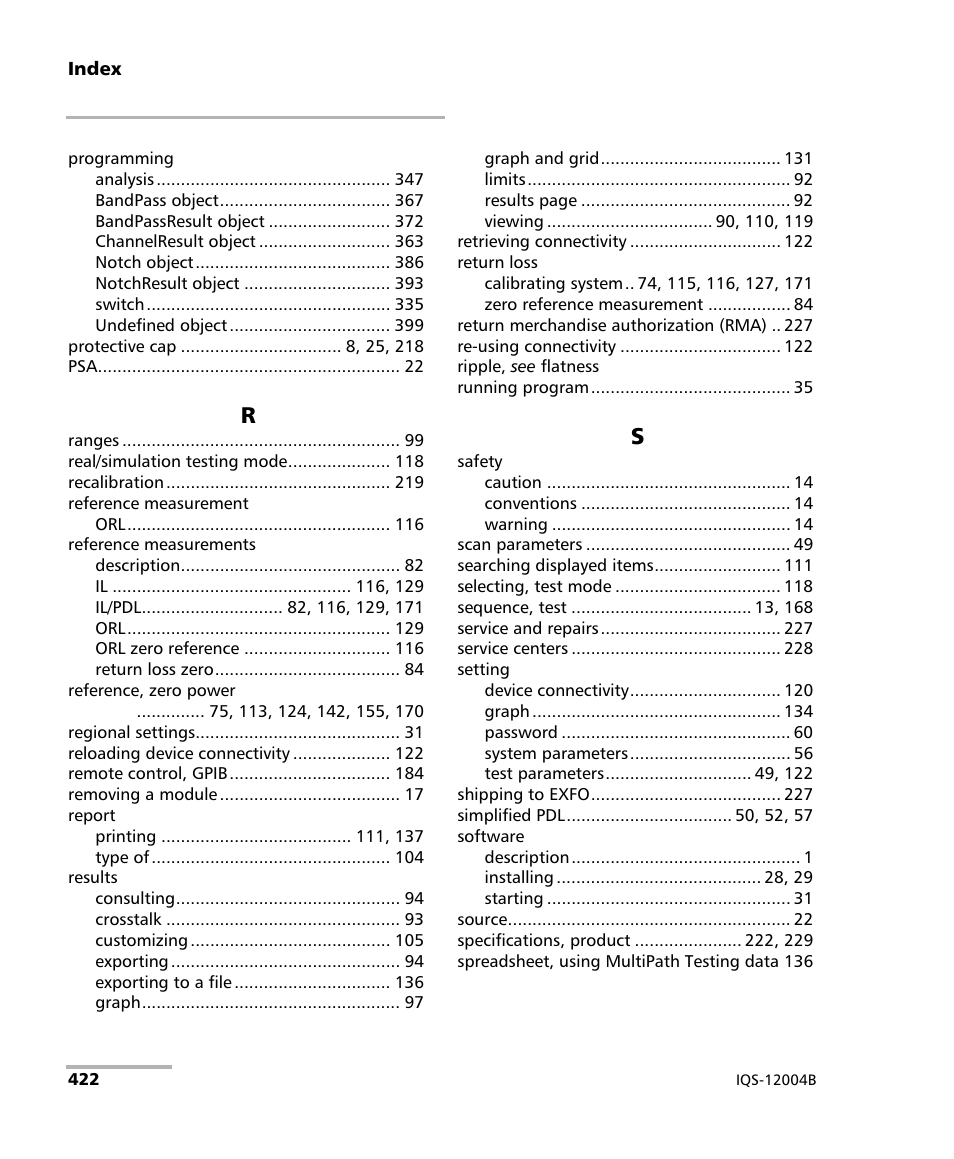 EXFO IQS-12004B DWDM Passive Component Test System for IQS-500 User Manual | Page 434 / 437