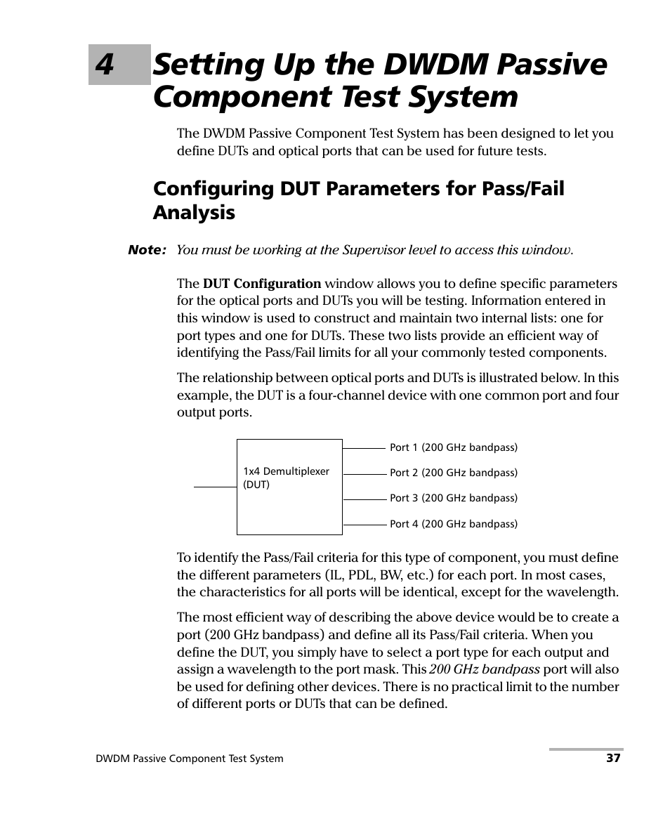 Configuring dut parameters for pass/fail analysis, 4setting up the dwdm passive component test system | EXFO IQS-12004B DWDM Passive Component Test System for IQS-500 User Manual | Page 49 / 437