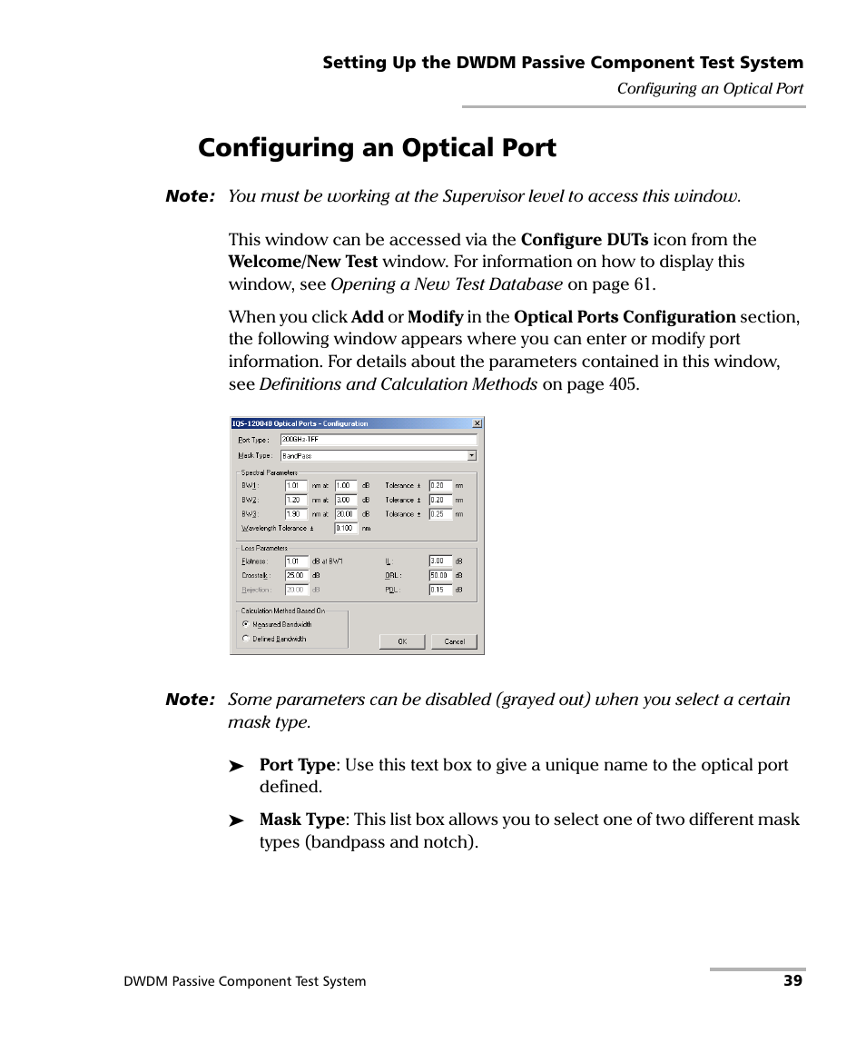 Configuring an optical port | EXFO IQS-12004B DWDM Passive Component Test System for IQS-500 User Manual | Page 51 / 437