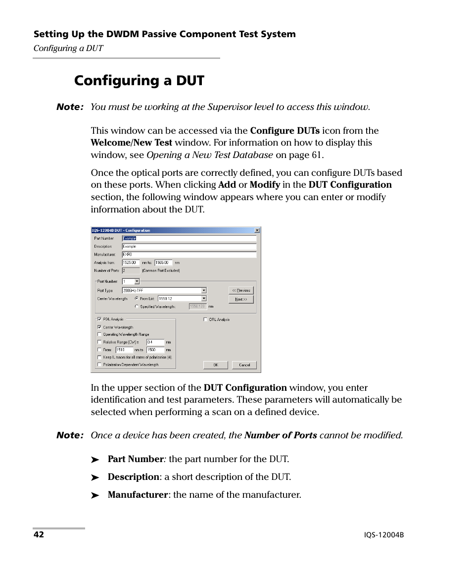 Configuring a dut | EXFO IQS-12004B DWDM Passive Component Test System for IQS-500 User Manual | Page 54 / 437