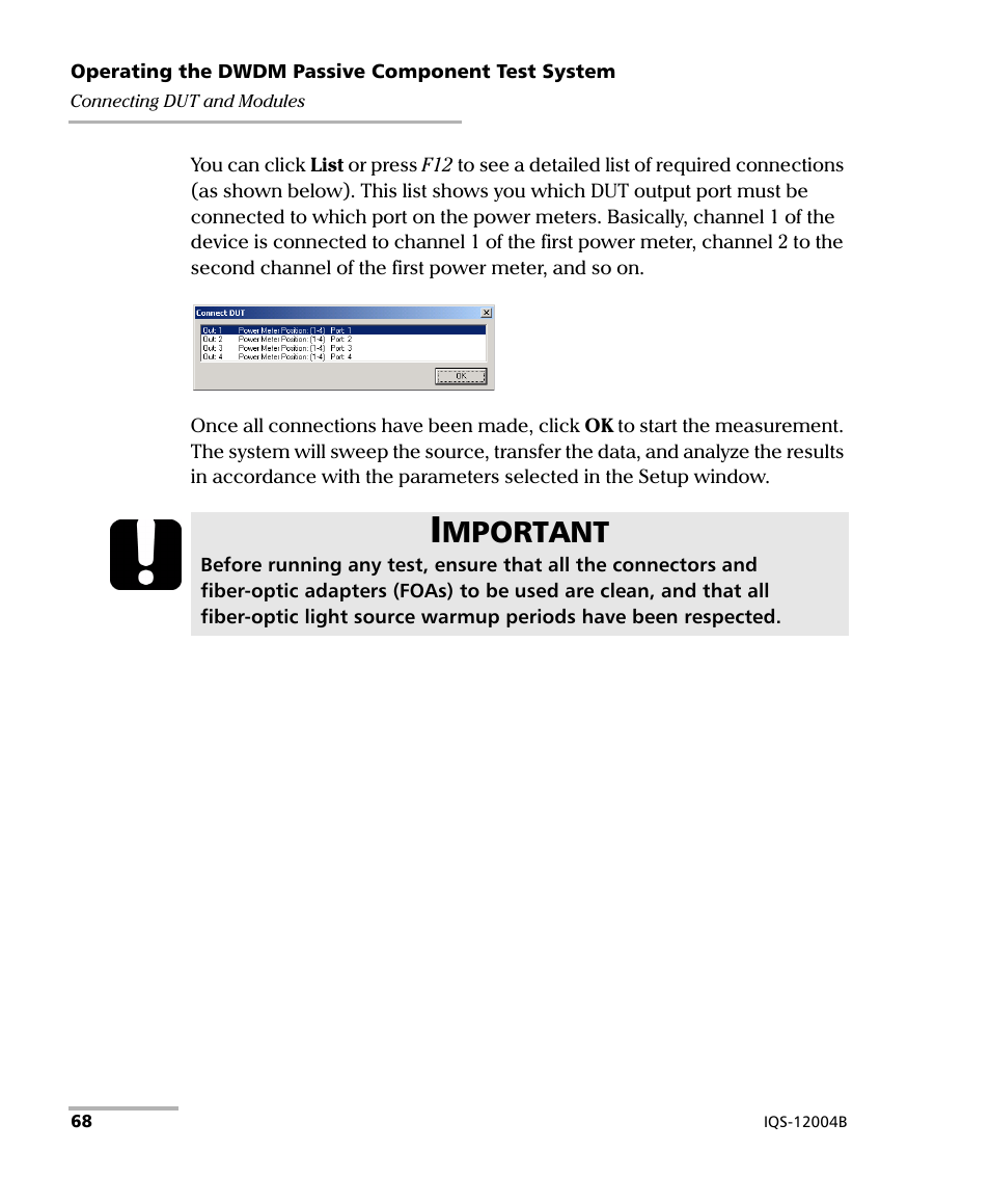 Mportant | EXFO IQS-12004B DWDM Passive Component Test System for IQS-500 User Manual | Page 80 / 437