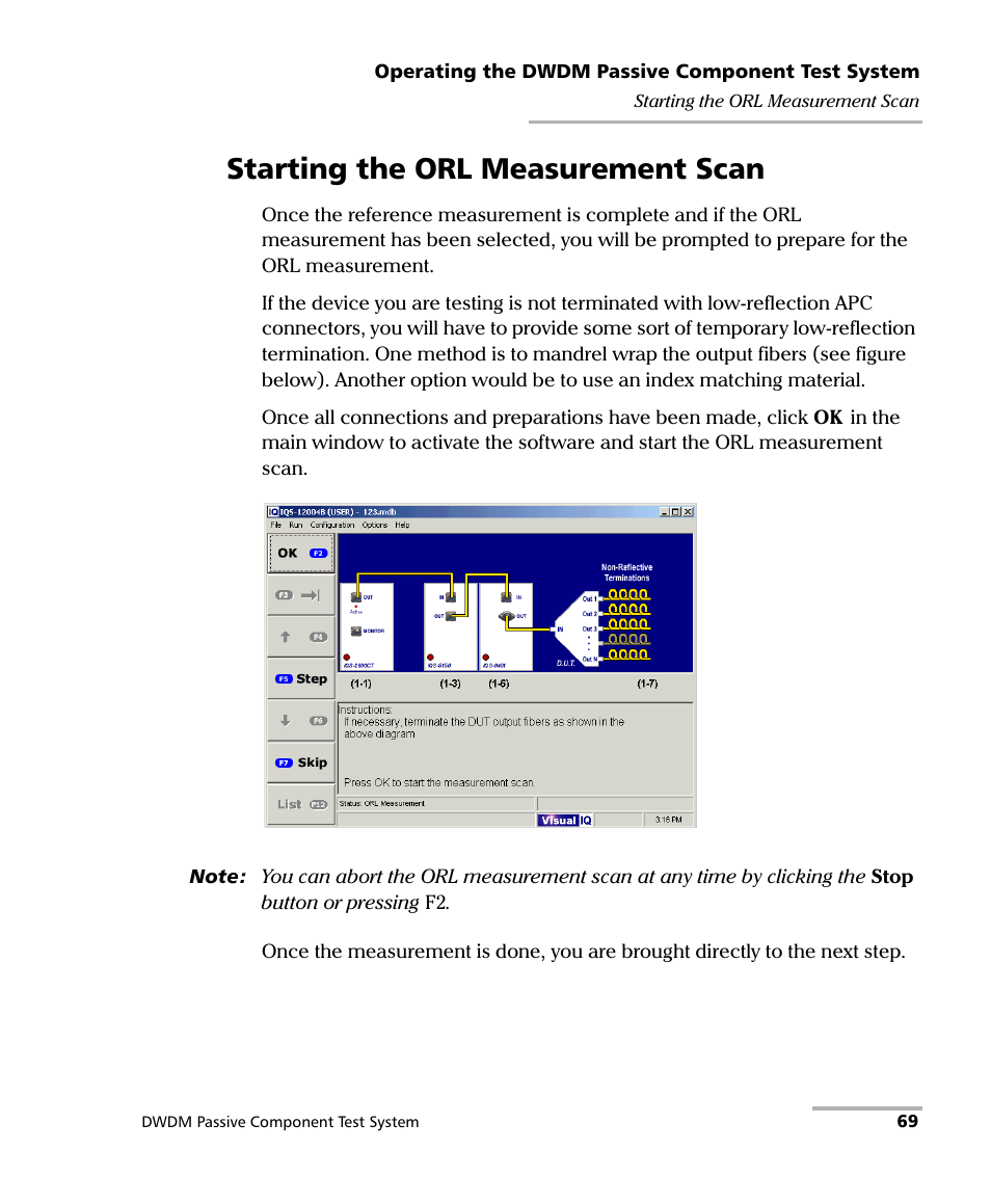 Starting the orl measurement scan | EXFO IQS-12004B DWDM Passive Component Test System for IQS-500 User Manual | Page 81 / 437