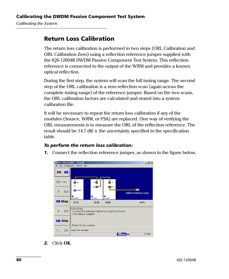 Return loss calibration | EXFO IQS-12004B DWDM Passive Component Test System for IQS-500 User Manual | Page 92 / 437